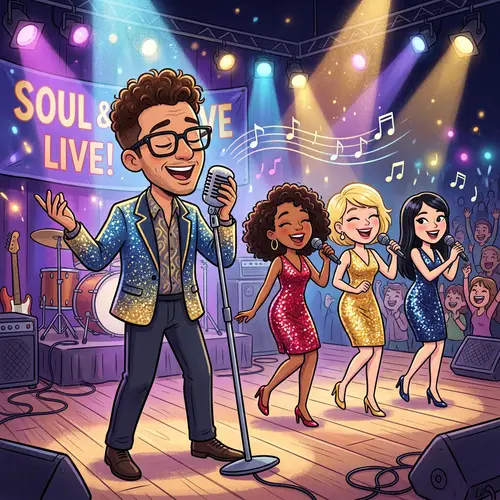 Cartoon Singer and His Stylish Girl Gang