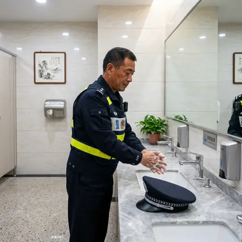 Chinese Traffic Police Officer Restroom Privacy
