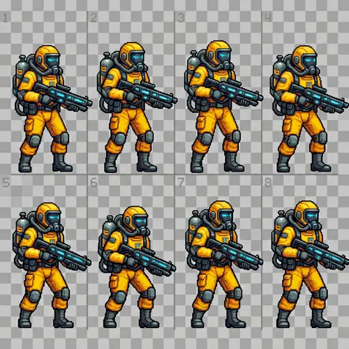 2D Pixel Art Character with Gun for Unity Animation