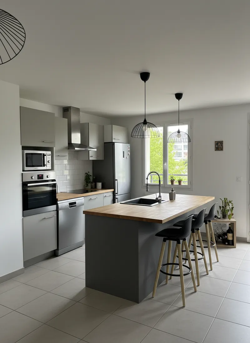 Beautiful L-Shaped Kitchen with Central Island Design