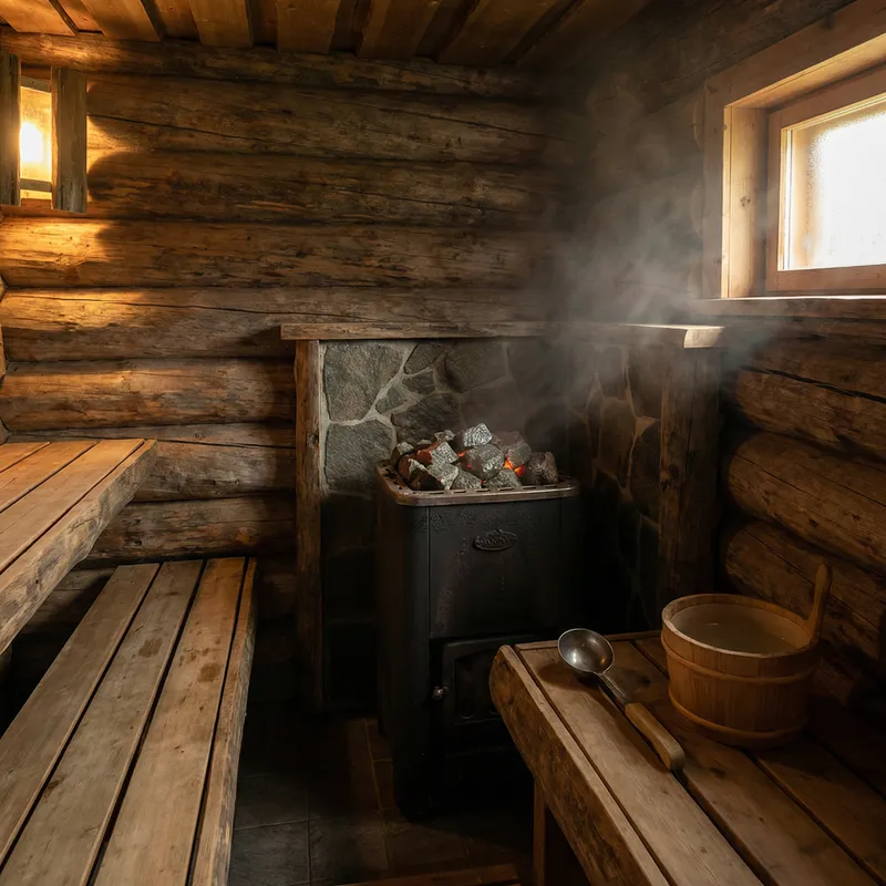 Finnish Sauna with Hot Stone Stove | Relaxation and Tranquility