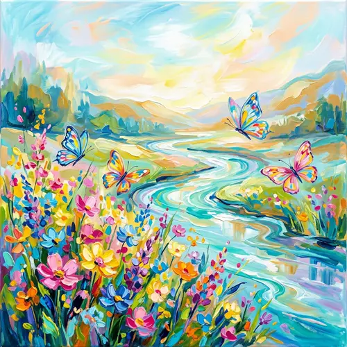 Bright Abstract Spring Background with Butterflies