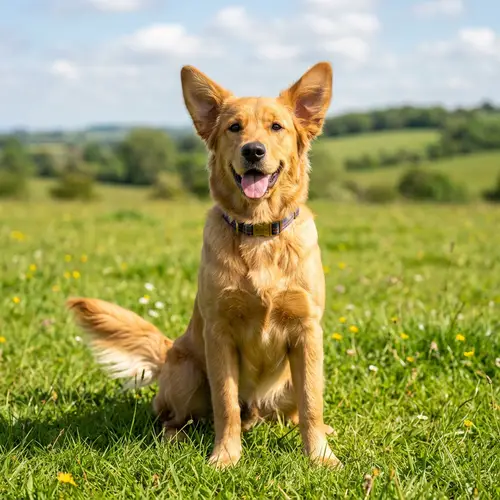 Bright-eyed Dog on Lush Green Field | Excitement in the Air
