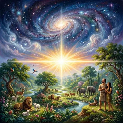 Biblical Creation Story Art: Heaven, Earth, Adam & Eve