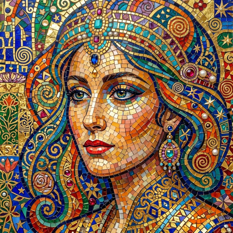 Gustav Klimt Inspired Vitro Mosaic Woman's Face Art