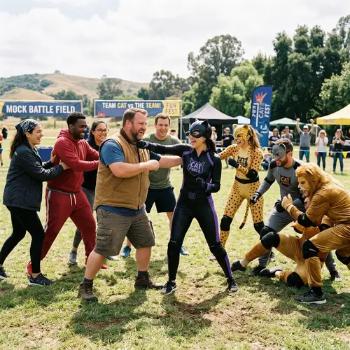 Bobo and Team Playful Fight with Cat Superheroes