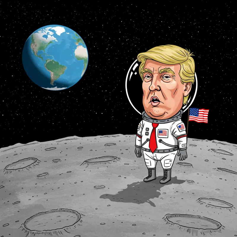 Trump Style Cartoon Character on the Moon