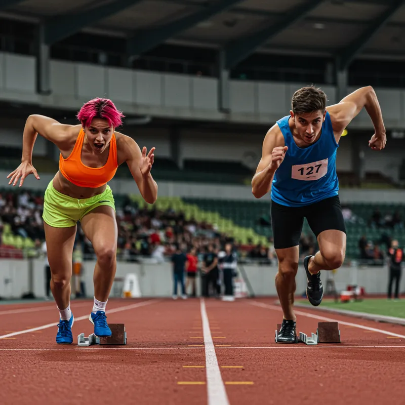 Race Start: Man and Woman Facing Each Other