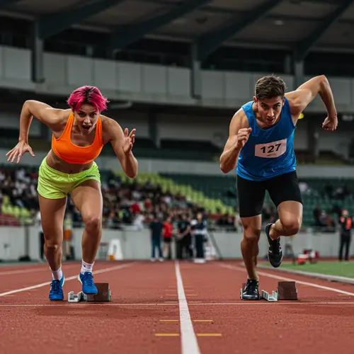 Race Start: Man and Woman Facing Each Other