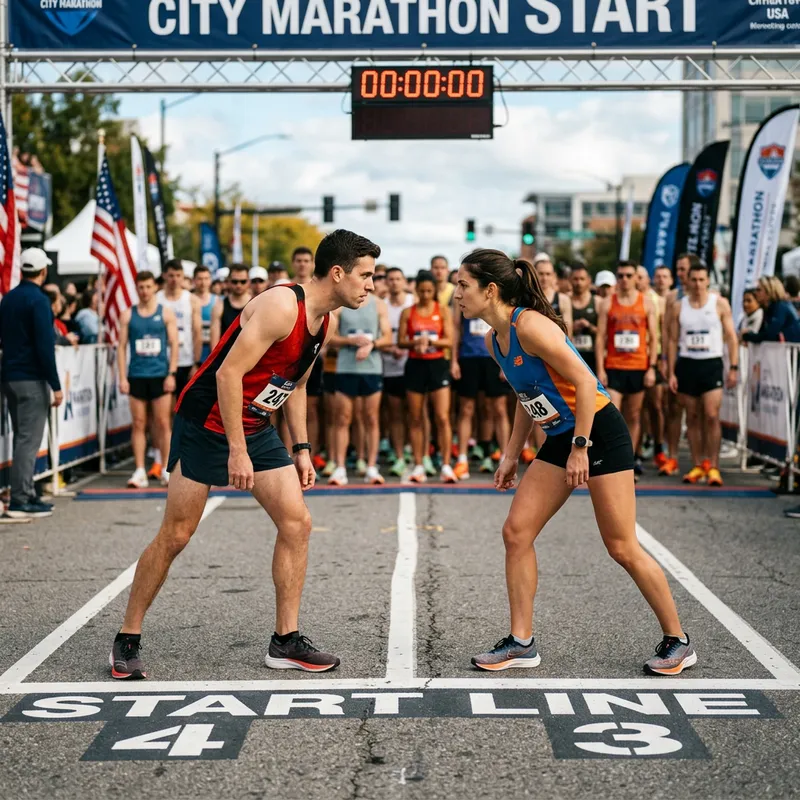 Race Start: Man and Woman Facing Each Other