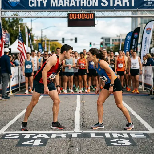 Race Start: Man and Woman Facing Each Other