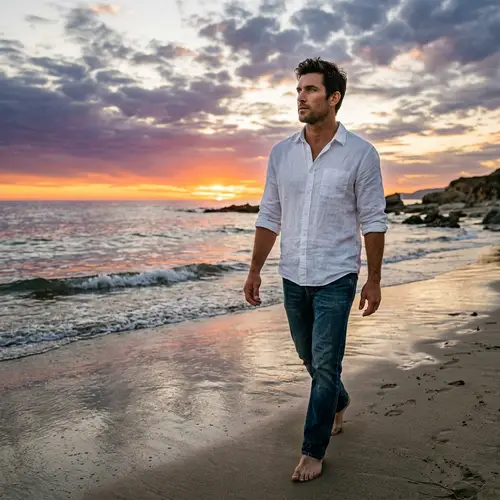 Man Walking along Ocean at Sunset | TV Character Lookalike