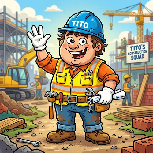 Funny Cartoon Mascot: Tito the Construction Worker