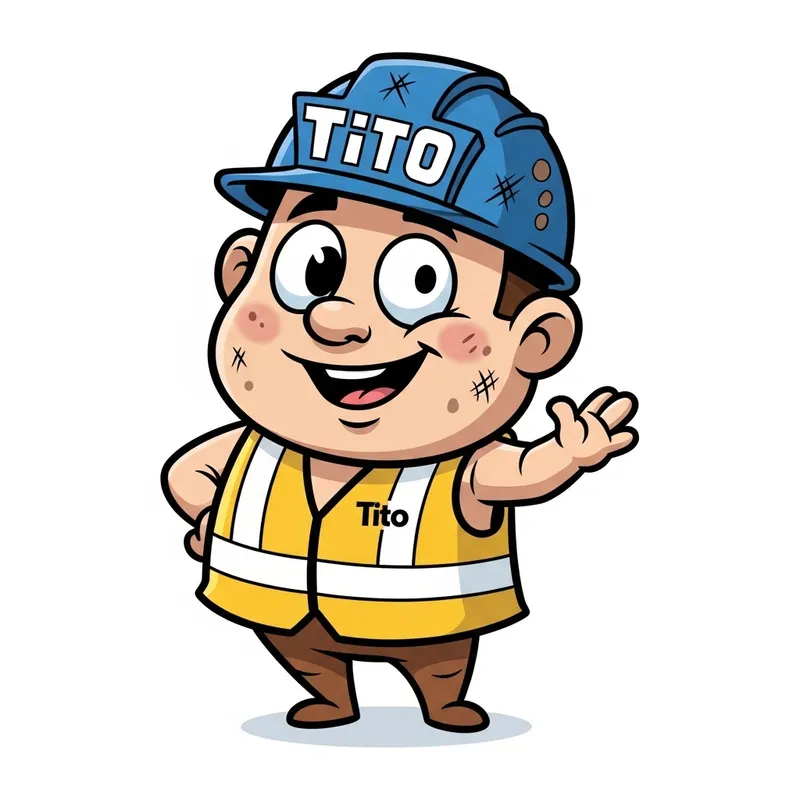 Funny Cartoon Mascot: Tito the Construction Worker