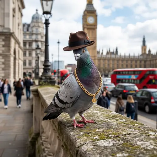 Stylish Pigeon with Chain & Fedora Hat