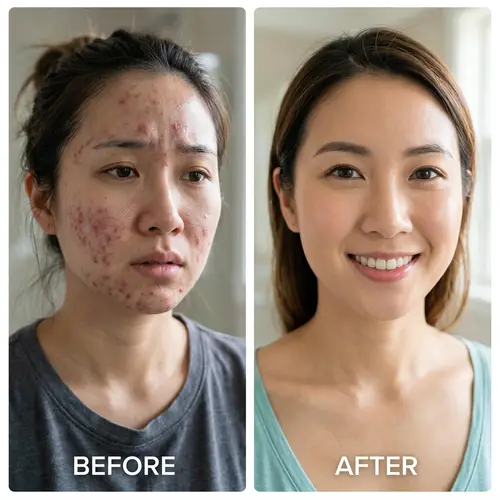 Asian Woman Before & After Acne Treatment | Transformative Results