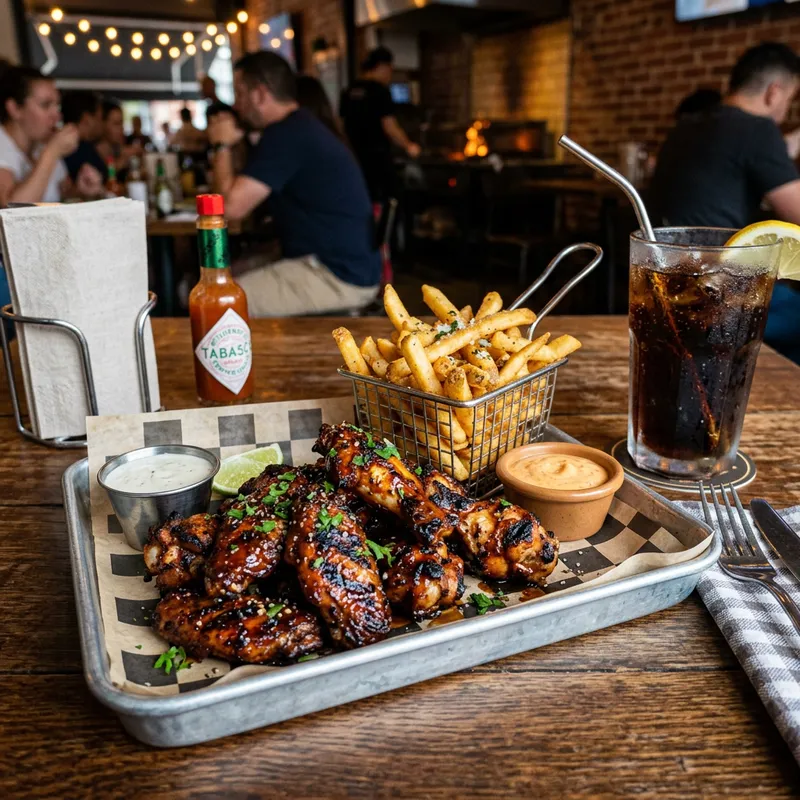 Delicious Charcoal Chicken Wings with Fries