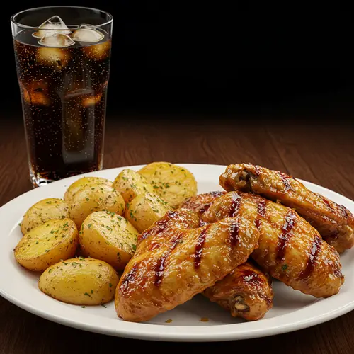 Delicious Charcoal Chicken Wings with Fries