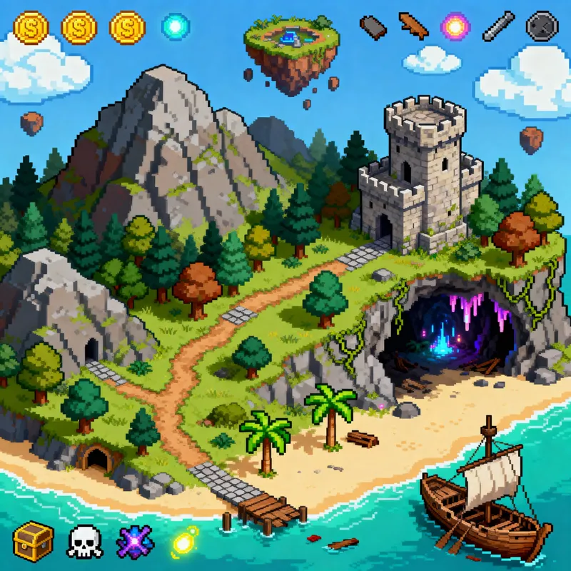 Vibrant Pixel Art Map - Adventure Awaits Vibrant Pixel Art Map - Adventure Awaits