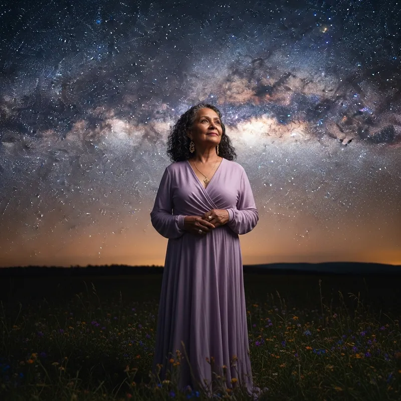 Portrait of a Wise Older Woman Under the Milky Way
