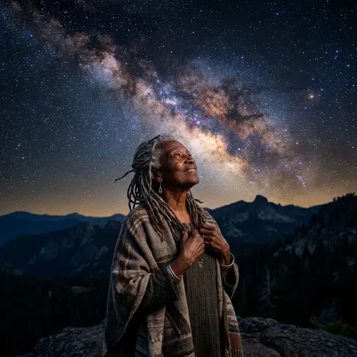 Portrait of a Wise Older Woman Under the Milky Way