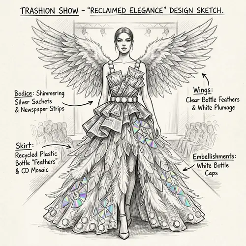 Creative Trashion Show Dress Made of Recycled Materials