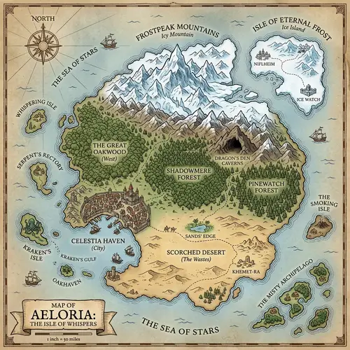 Fantasy Game Map: Enchanted Ice Island Adventure