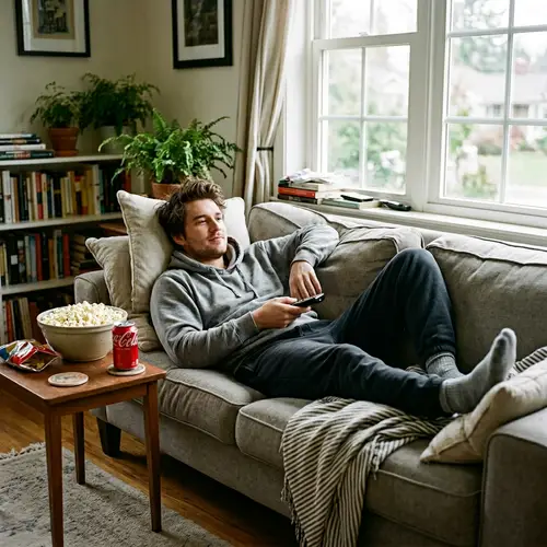 Lazy Person Relaxing on Couch with Remote Control | Website