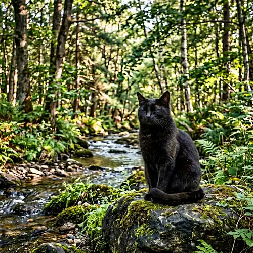 Tranquil Black Cat Meditation in Nature
