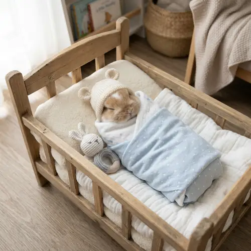 Adorable Newborn Baby Rabbit in Soft Diapers | Cute Bunny in Crib