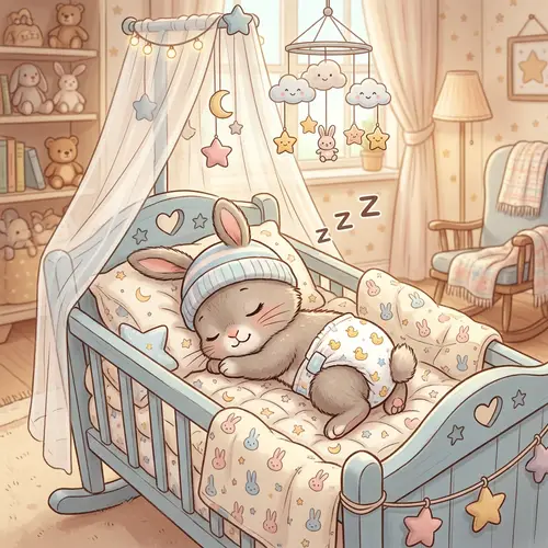 Cute One-Month-Old Baby Rabbit Sleeping in Cradle