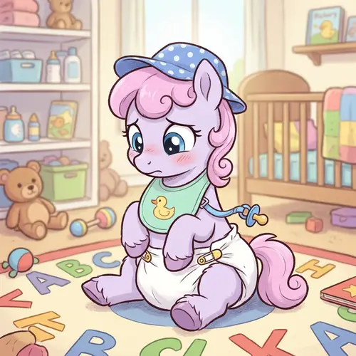 Cute Cartoon Pony in Diaper with Pacifier and Hat