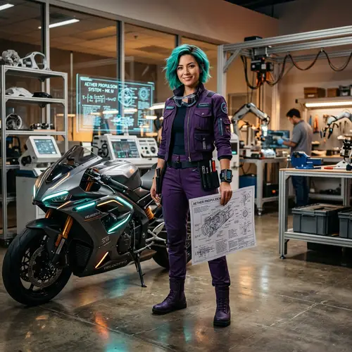Teal-Haired Brilliant Scientist | Purple Outfit | Futuristic Inventions