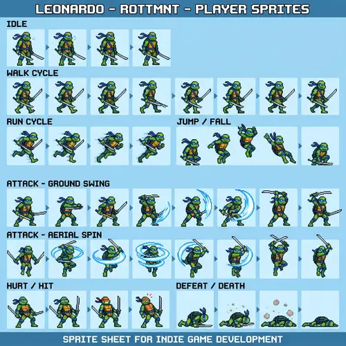 2D Game Sprite Sheet: Leonardo Animation Frames