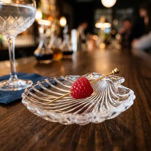 Gold Toothpick with Raspberry on Shell Glass
