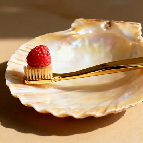 Gold Toothpick with Raspberry on Shell Glass