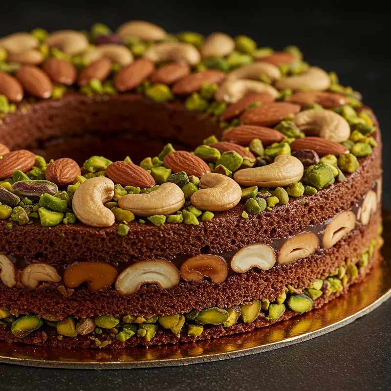 Luxurious Chocolate Cake with Nuts and Textures