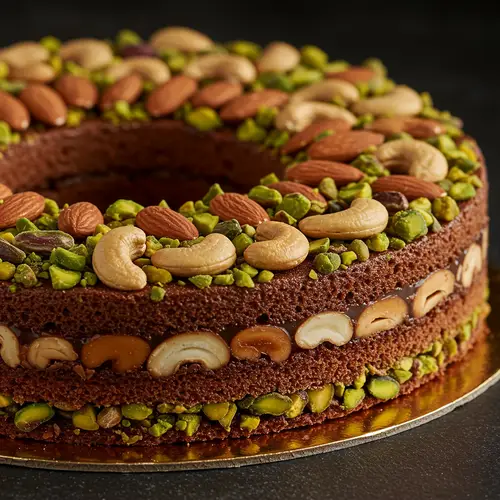 Luxurious Chocolate Cake with Nuts and Textures