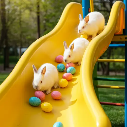 Bunny Hiding Eggs on a Slide