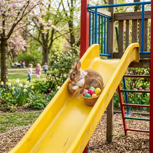 Bunny Hiding Eggs on a Slide
