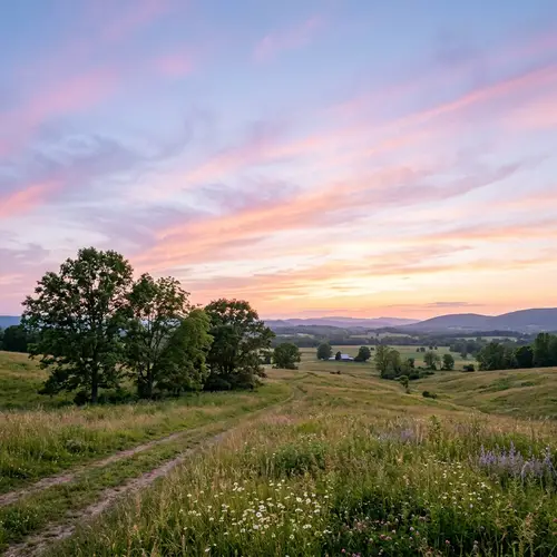 Serene Sunset Landscape with Colorful Sky Streaks