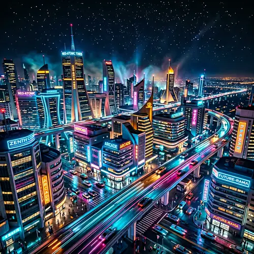 Futuristic Cityscape Night Lights - Sci-Fi Urban Metropolis