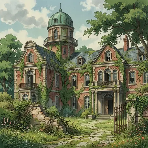 Vintage Anime Style Abandoned Edifice