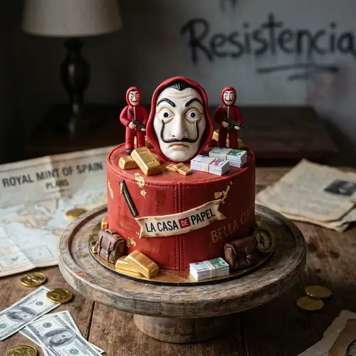 Money Heist Themed One-Pound Cake Design