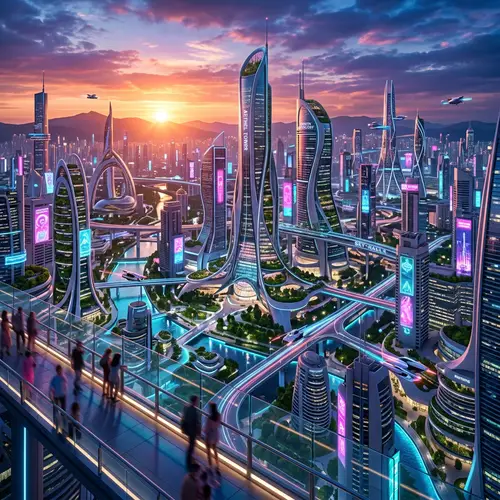 Futuristic Utopian Cityscape at Sunset | Architectural Photography