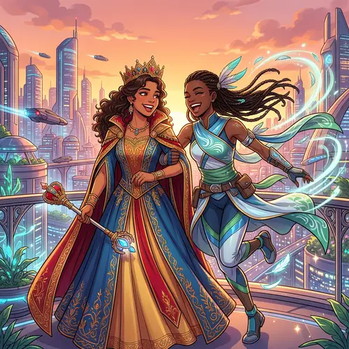 Anime-style Friendship: Hispanic Queen and Wind-affinity Black Character