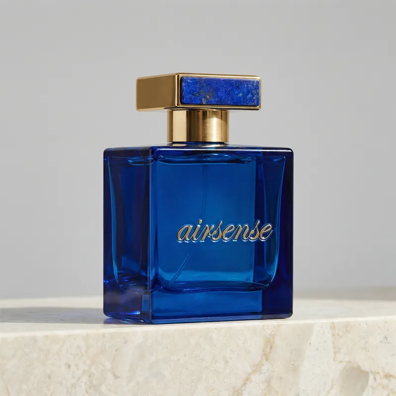 Elegant Blue Airsense Perfume Bottle | Airsense Branding