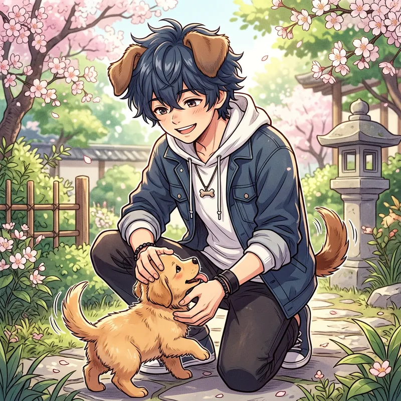 Manga Boy with Puppy Ears - Cute and Playful Art