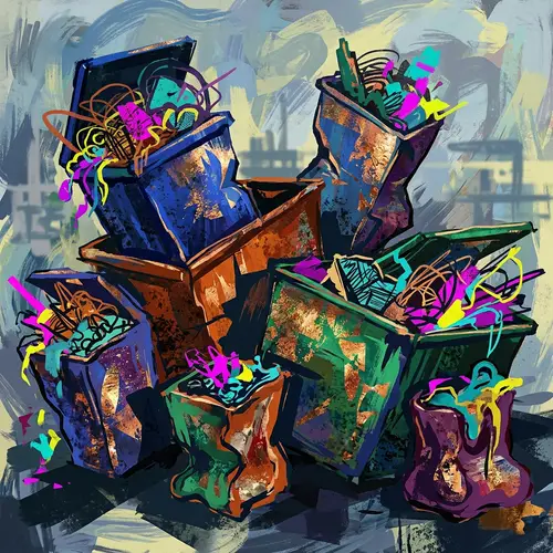 Abstract Art Style Illustration of Vibrant Waste Containers