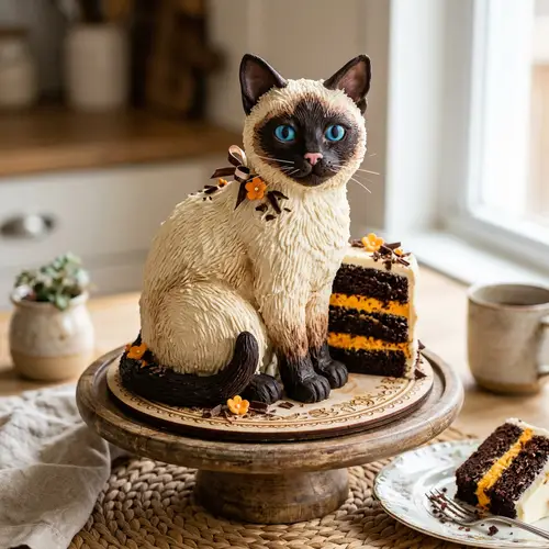 Siamese Cat Cake with Chocolate and Orange Filling
